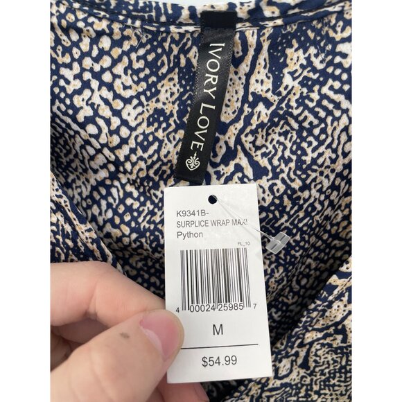 Ivory Love Python Surplice Wrap Midi Dress Size Medium Sleeveless Navy Cream NEW - Picture 3 of 6